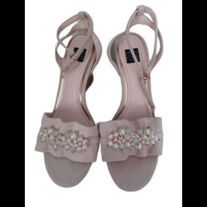 WHBM Pink/Peach Womens Shoes 3" Wedge Heel with Pearls  Sz 7.5